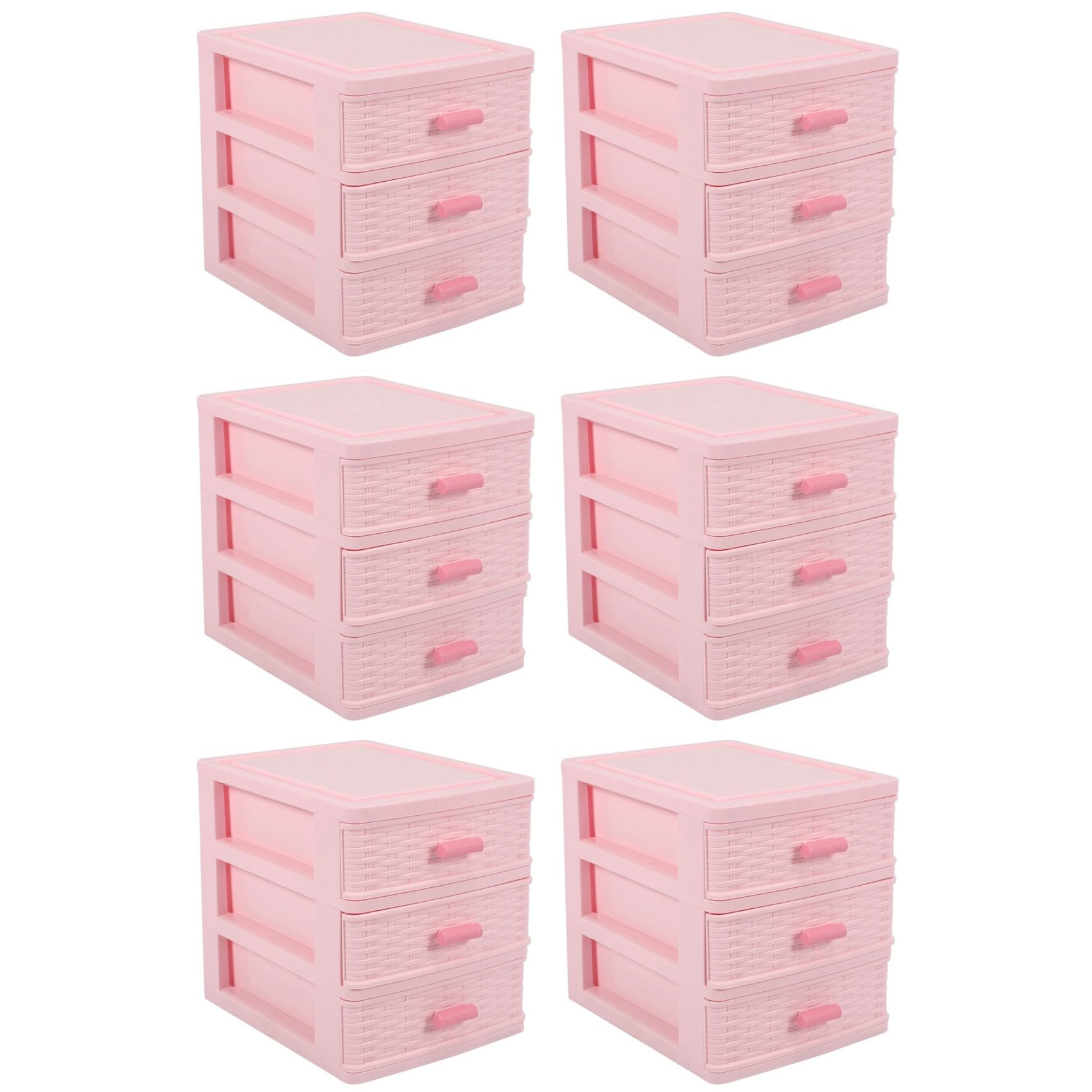 Hndhbfgrt 6X Plastic Drawer Designed 3 Compartment Jewelry Storage Box Pink