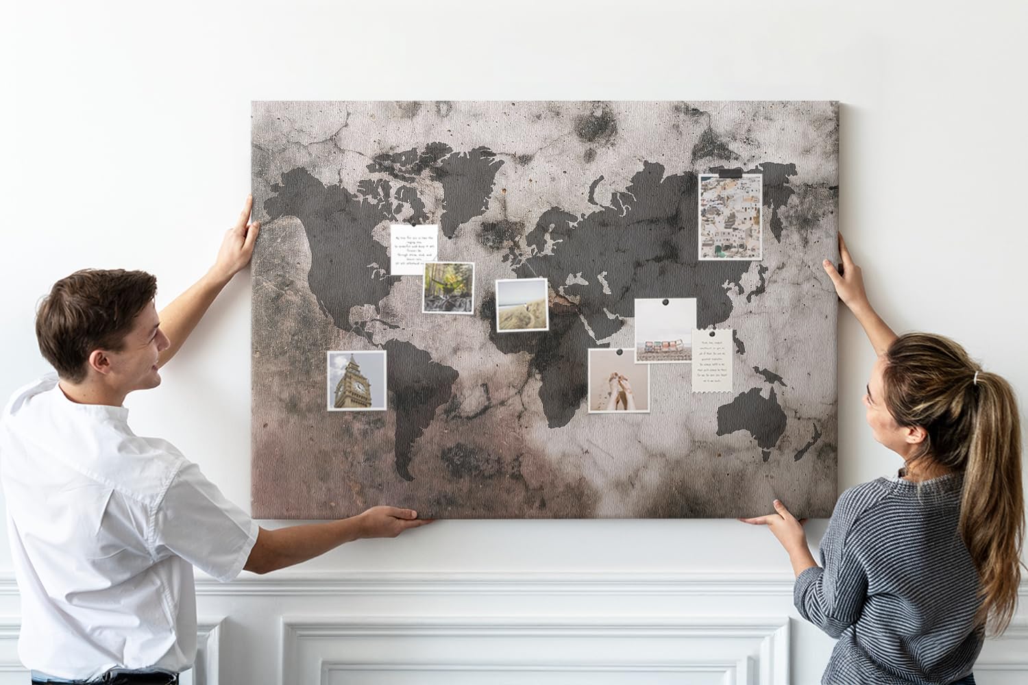 Pizarra de corcho con estampado 140x100 cm | Mapa del mundo de hormigón