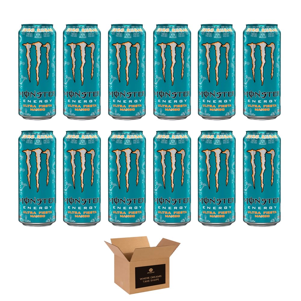 Monster Energy Drink Flavours | Juiced, Zero Sugar, Ultra, Monarch, Fiesta Mango, Strawberry Dreams, VR46, Punch | High Caffeine Sports Energy Drink | 500ml (Pack 12, Zero Sugar Ultra Fiesta Mango)