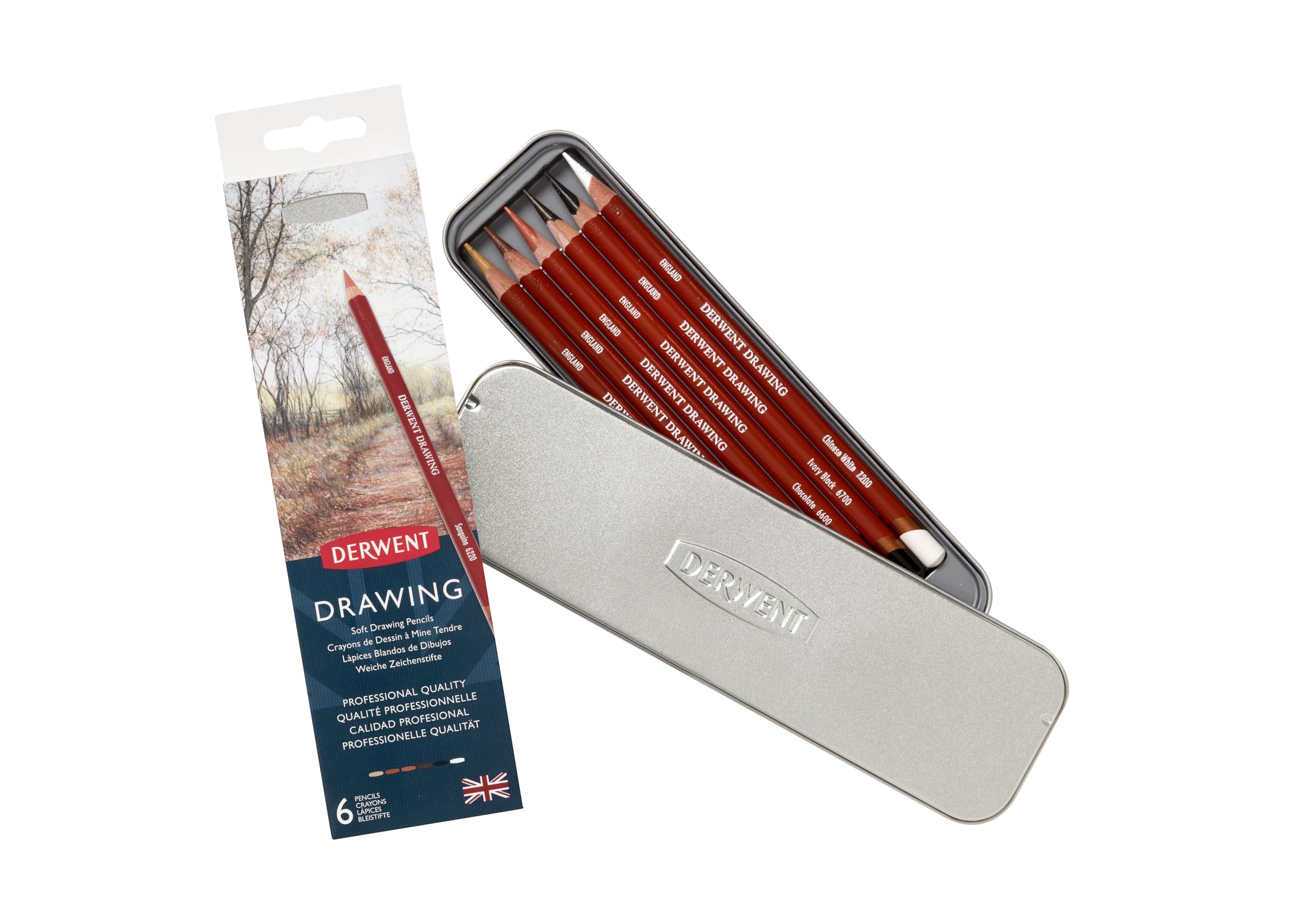 Derwent Drawing - Lápices de dibujo (6 colores de madera, en estuche de metal)