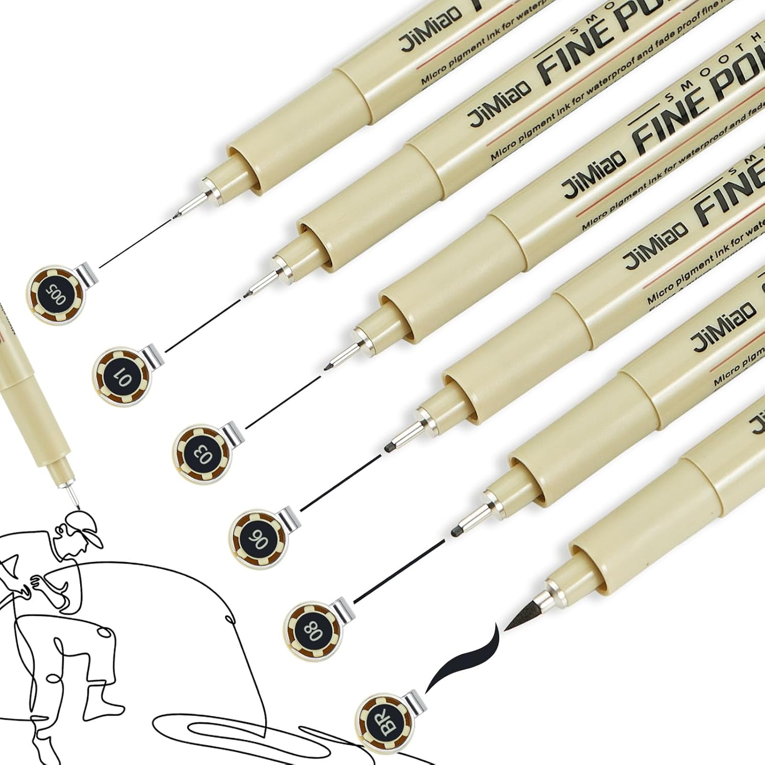 Micro Fineliner Pens, 6 Pack, Black Fineliners, Multiliner Pen Fine Line Waterproof Ink Set, Study Supplies, artist illustrations, sketches, Bible diaries, Black Art Pens - Amazon product rated Grade B