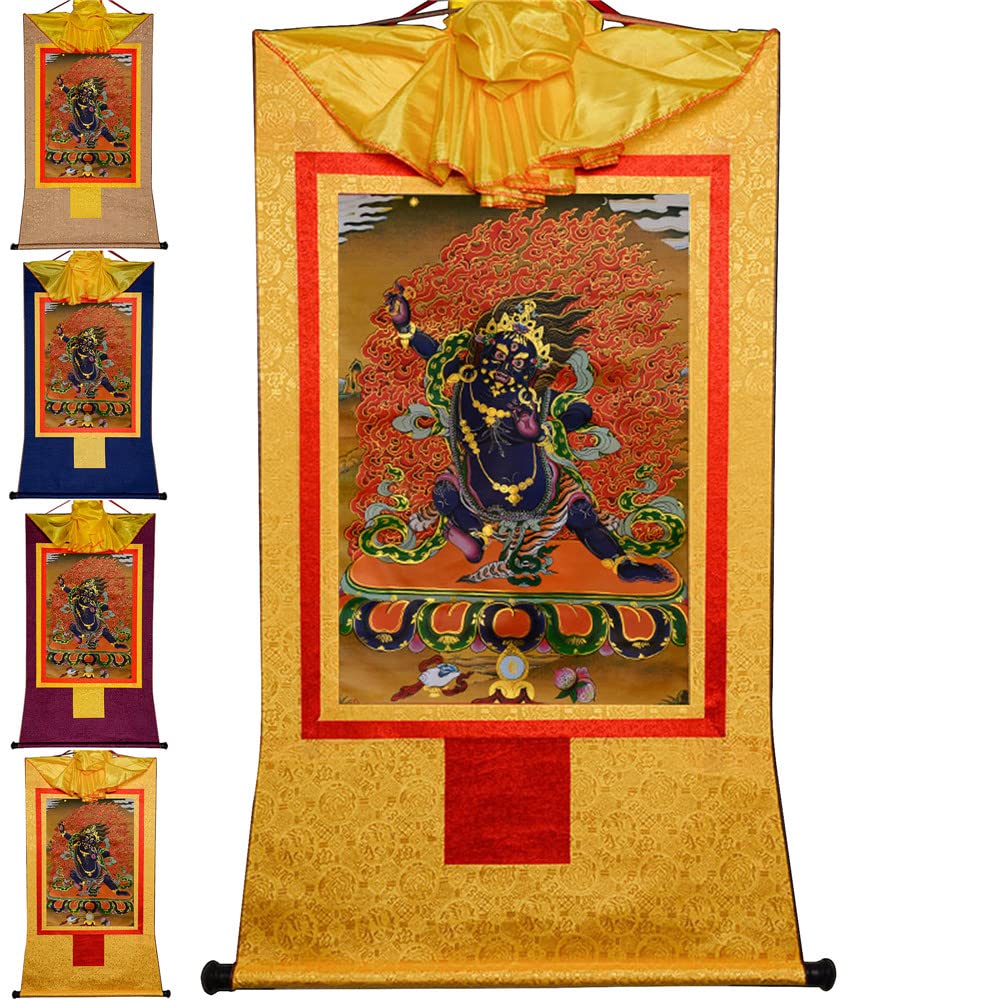 Thangka Buddista Tibetano da Parete, Arazzo Buddista in Broccato Thangka, Vajrapani, Meditazione, Zen, Multicolore, Varie Misure(Yellow,Small(35cm*27cm))