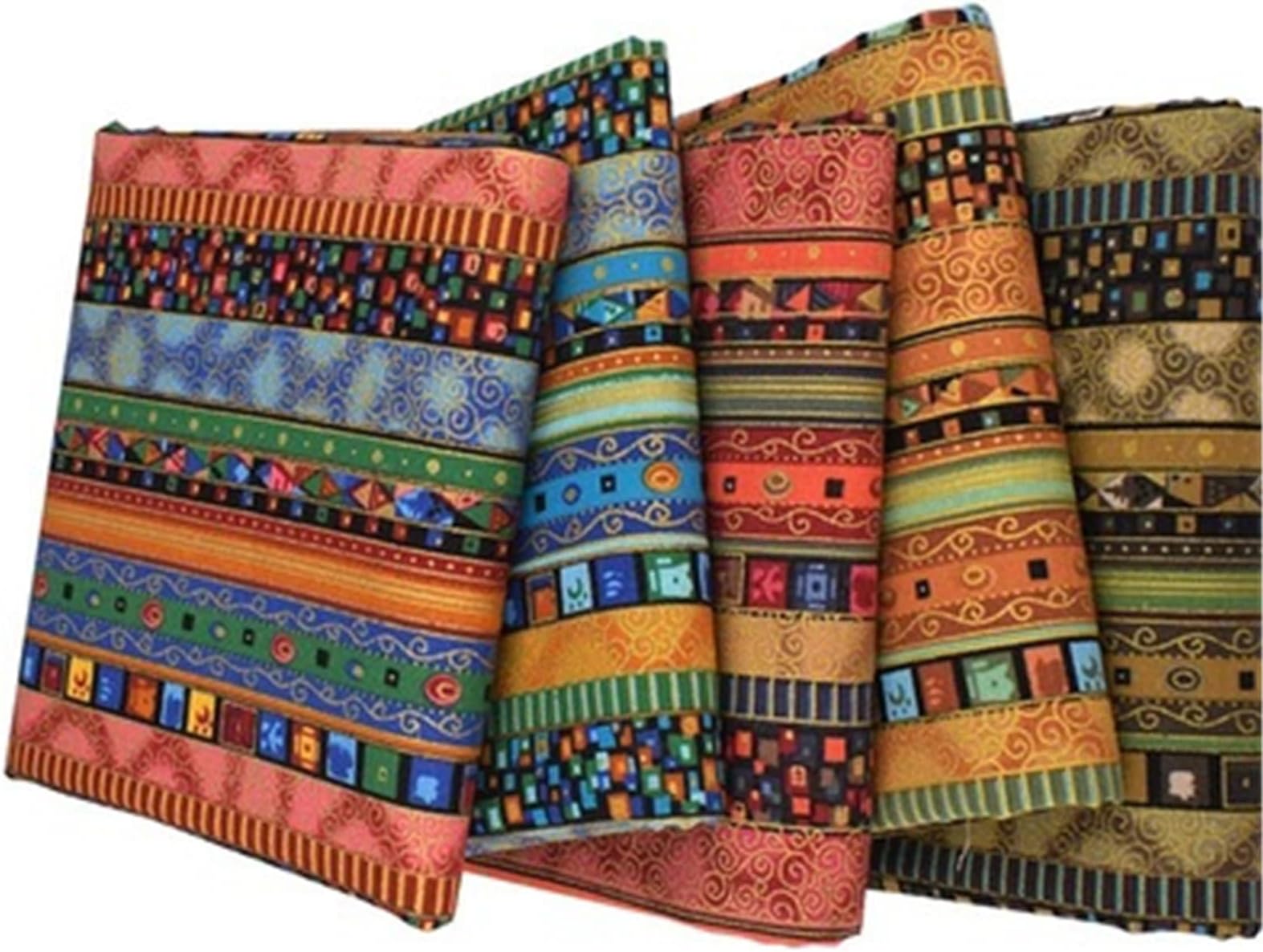 Gigicloud 5Pcs Fat Quarters Fabric Bundles, 10 x 8 inch Colored Printing Fabrics Ethnic Style Pattern Cotton Fabric Quilting Squares Handmade Patchwork Quarter Sheets Set for Sewing