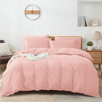Duvet Cover Queen Size, 3 Pieces Bedding Duvet Cover Sets, Ultra Soft and Breathable Comforter Cover Set with Zipper Closure & Corner Ties Pink,90x90