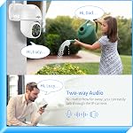 Hiseeu 2K 360° Zoom Pan/Tilt/Digital WiFi Caméra de sécurité en plein air,Suivi des mouvements, Lumières volantes,3MP 2.4G WiFi Caméra,Alarme de lumière, vision nocturne couleur, Vue à distance PC & Mobile, Caméra de sécurité audio à deux...