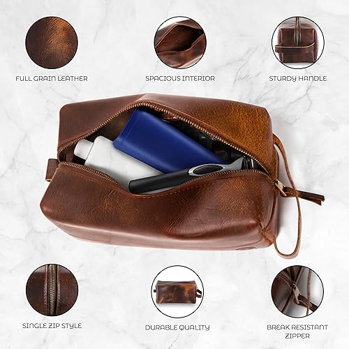 Miniatura 4 de Neceser de cuero auténtico de primera calidad, Marrón, Cremallera única