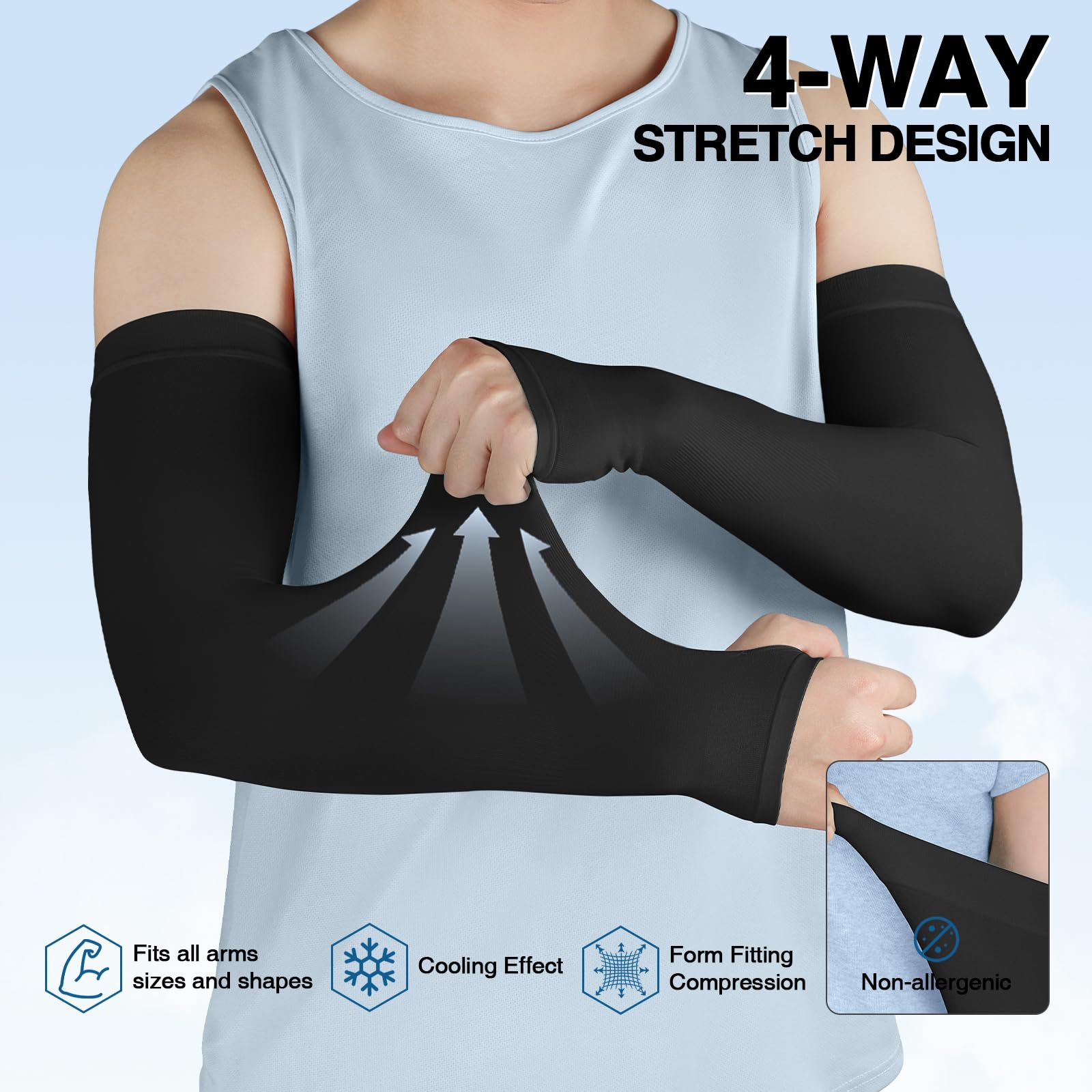 LUOLIIL VOE Sun Protection Cooling Arm Sleeves for Men &Women,Compression Sleeves for Football, Golf & Volleyball: 5 Pairs With Thumb Hole - Black