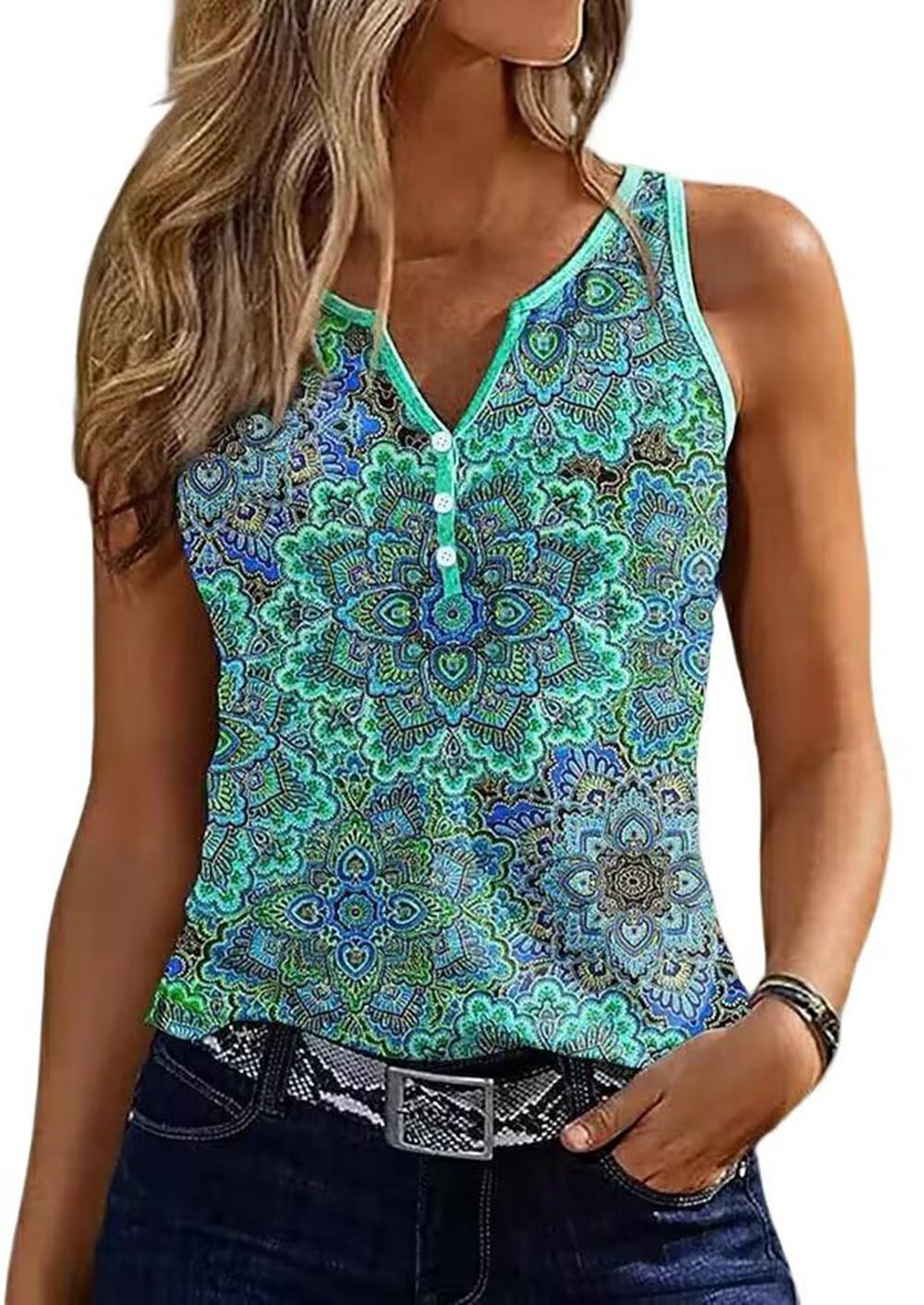 Lotus Flower Graphic Tank Top T Shirt Women Mandala Sleeveless T Shirts for Women Summer Casual Vacation Shirts Tops