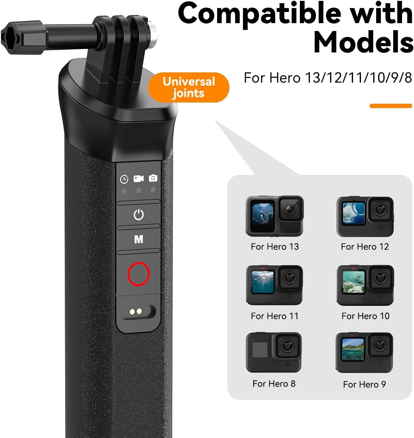 Floating Bluetooth Remote Hand Grip for GoPro Hero 13 12 11 10 9 8 Black, Waterproof Portable Vlog Selfie Stick, Pole Monopod Handle Mount Accessory for Underwater Snorkeling & Water Sports