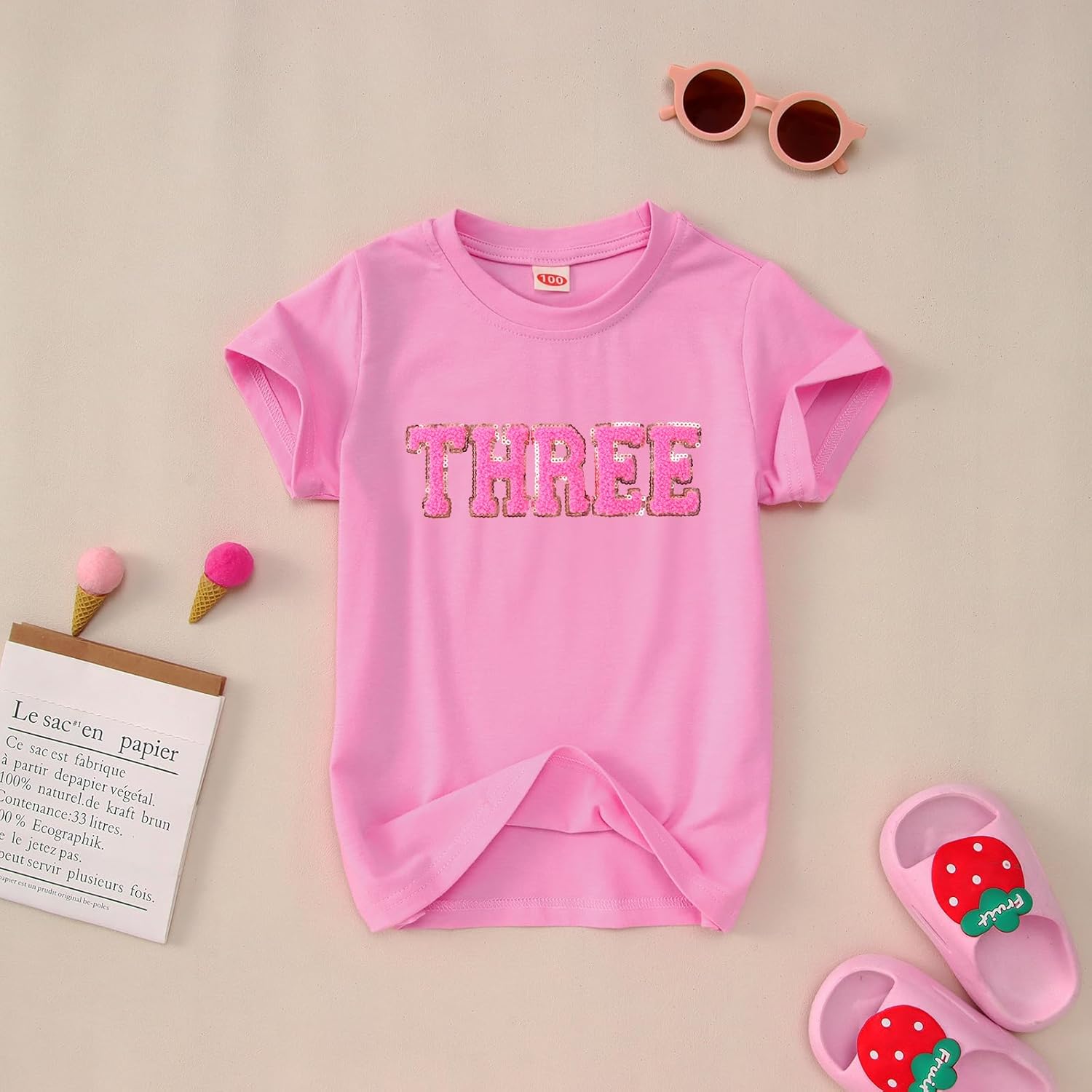 Ritatte Toddler Baby Girl Birthday Shirt Sequin Glitter Numbers Embroidery T-Shirt Outfit Chenille Patch Gift Tee Tops 1-4T - Image 3