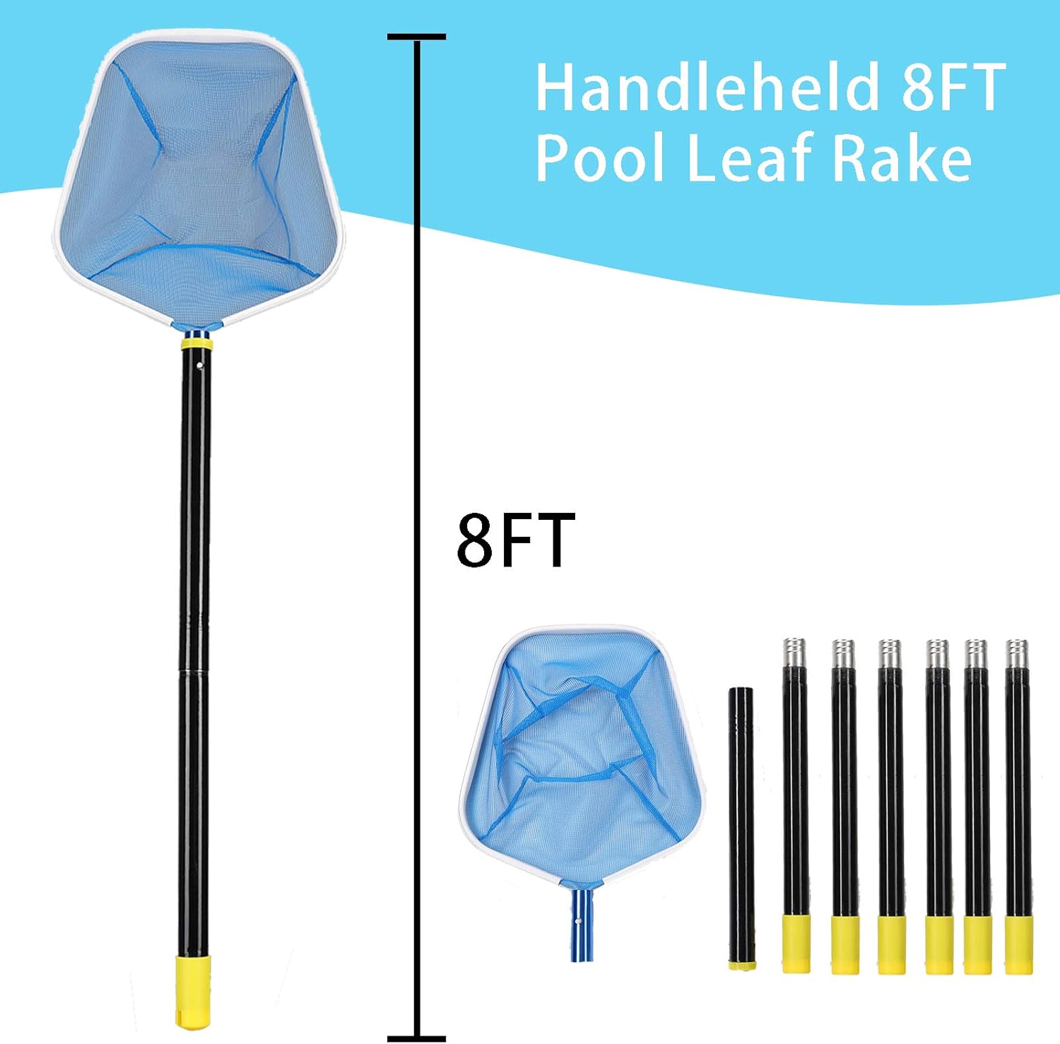 Pool Skimmer Net with Medium Bag, Heavy-Duty Pool Leaf Rake with Stainless Steel Pole, Fine Mesh Net Leaf Skimmer for Pond Vacuum Swimming Pool Cleaning : Patio, Lawn & Garden