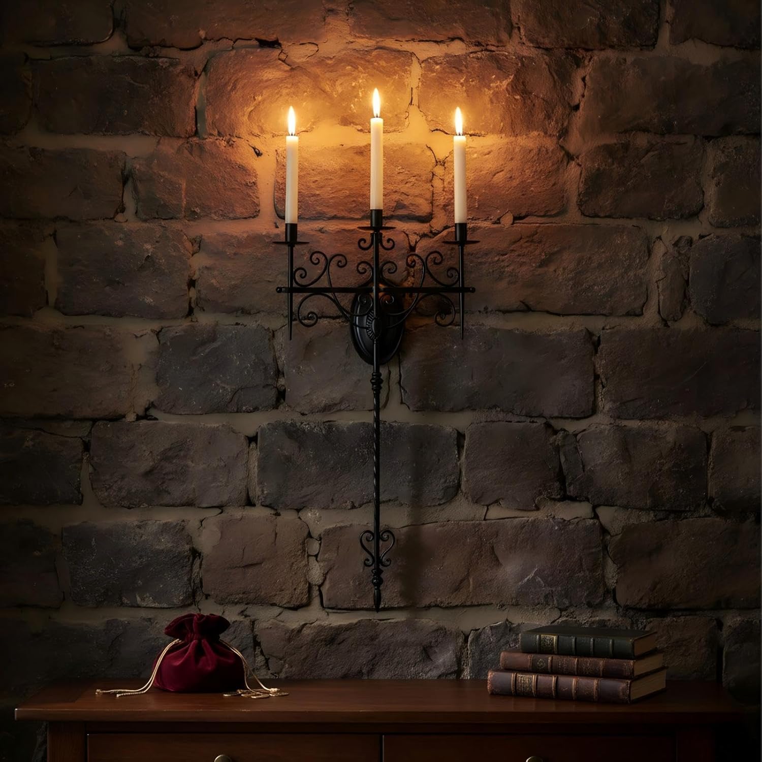 AIM & GGKK Vintage 3-Light Wall Candle Sconce Holder – Large Wrought Iron Wall Mounted Candle Sconces for Home Living Room, Hallway, Dining Room