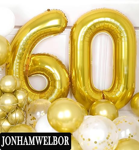 Miniatura 4 de Globos con el número 60, globos de aluminio de Mylar de aluminio de 60 años dorados, gigantes, para fiestas de cumpleaños de 60 años, decoraciones