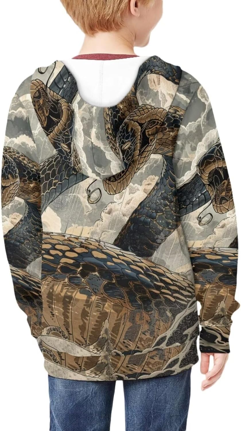 Boys Animal Print Hoodies Zip Up Hooded Sweatshirts Boys Loose Spring Fall Graphic Hoodies with Pocket - Image 3
