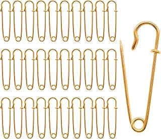 Yinluluna 30Pcs Large Safety Pins, 1.97 Inch Extra Large Heavy Duty Metal Pins for Clothes, Crafts, Leather, Shawls, Canvas or Blankets etc (Gold)