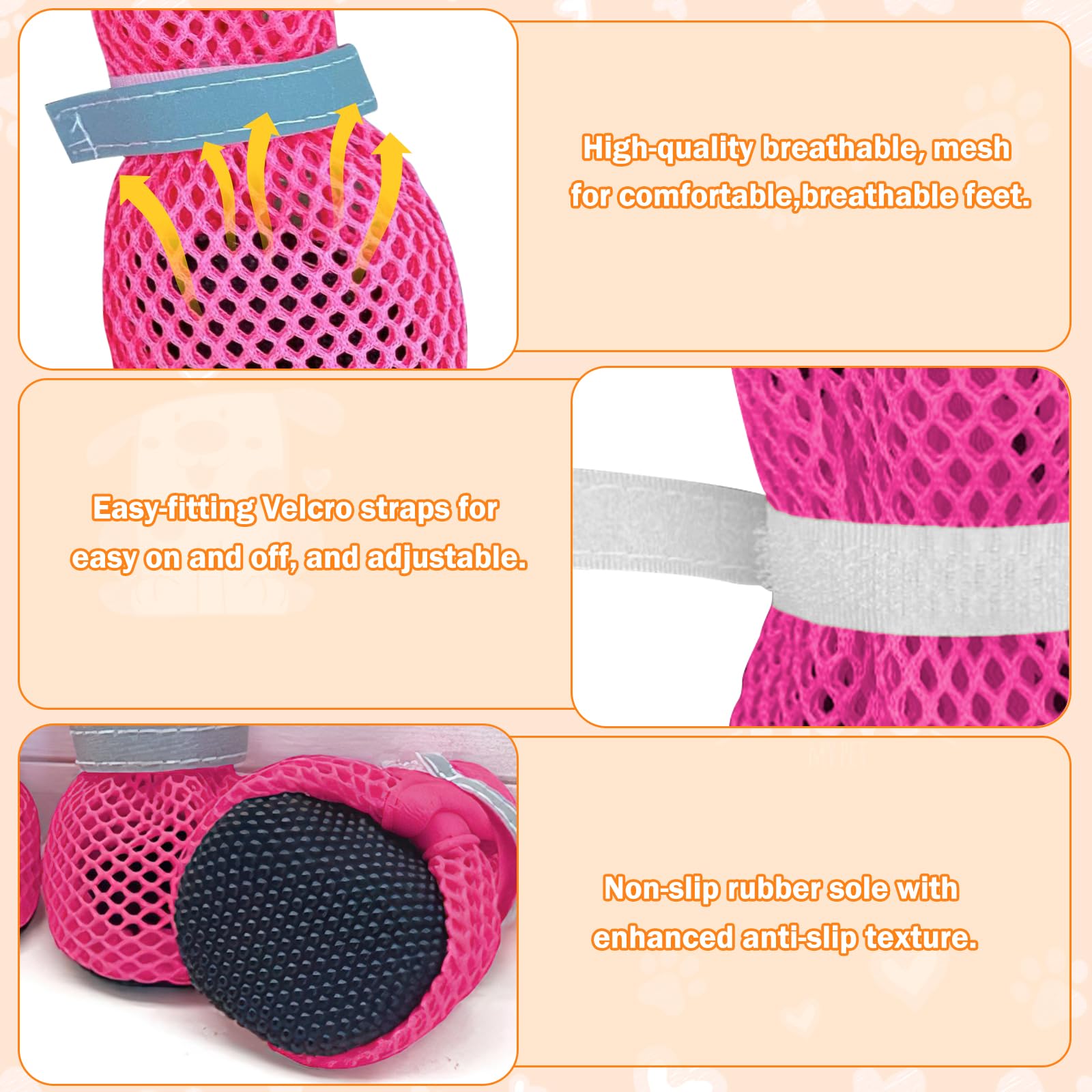 4 PCS Bottes de Protection Chien, Botte Chien Ete, Chaussures pour Chiens été, Respirant Et Confortable, Convient à Une Utilisation Intérieure Et Extérieure en Ete/Rose M