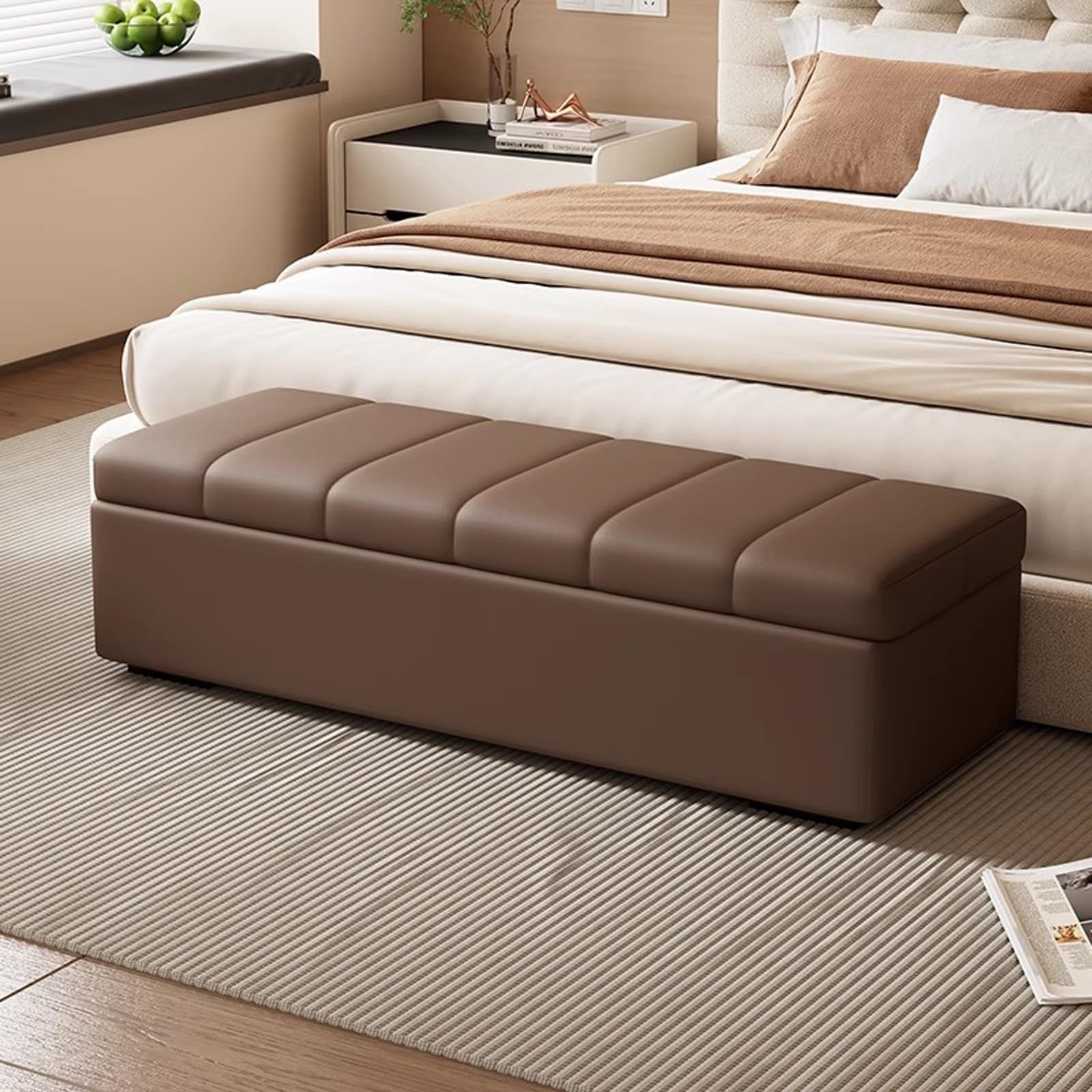 Pouf de chambre avec coussin rembourré et bancs de rangement d'entrée