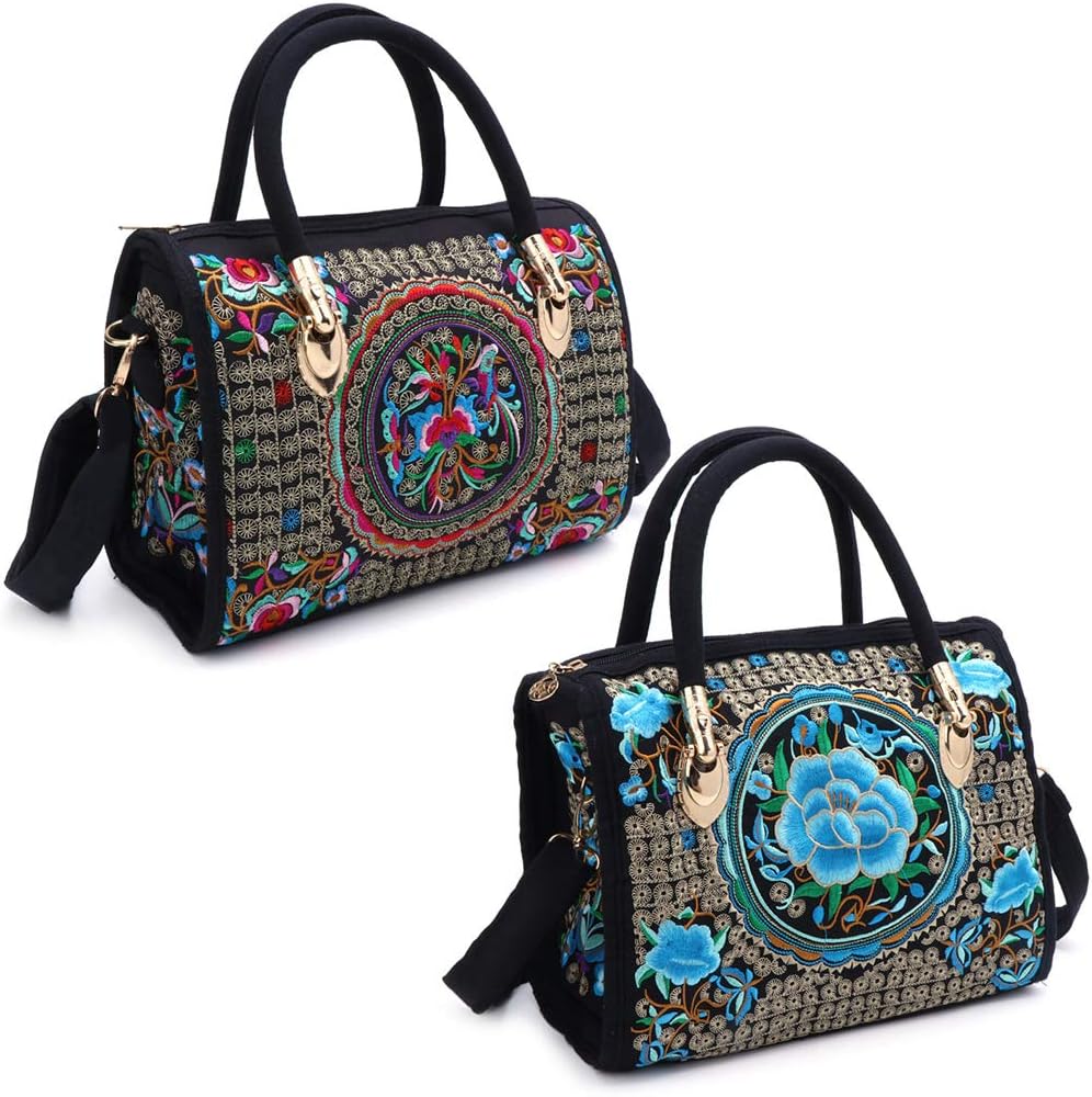 Women Floral Embroidered Handbag Ethnic o Canvas Shopping Bag