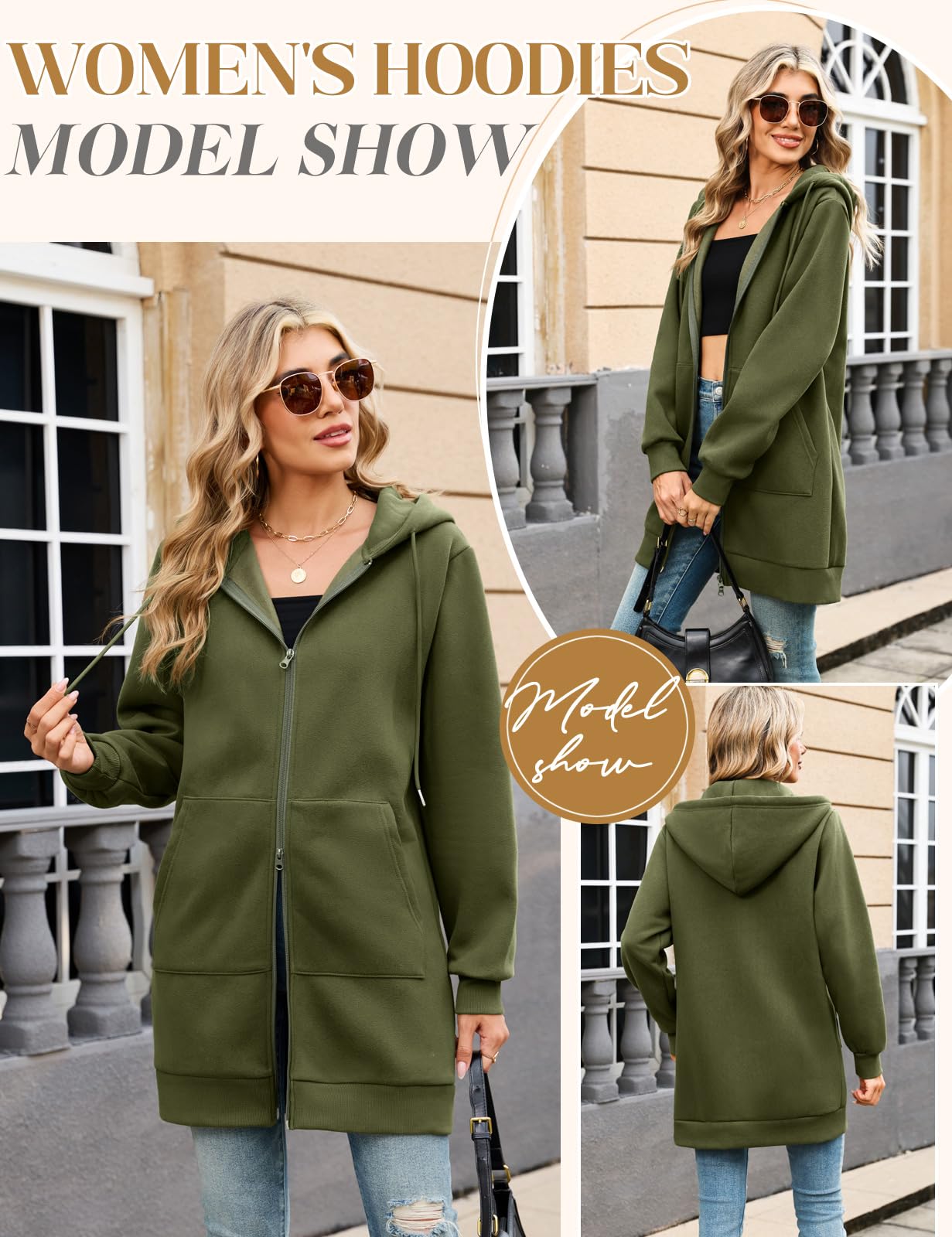 Yuson Girl Sudadera Mujer con Capucha Larga Algodón Chaqueta Forro Polar | Casual Sudaderas de Otoño para Invierno,Cardigan Elegante Deportiva Hoodie,con Cremallera y Bolsillos