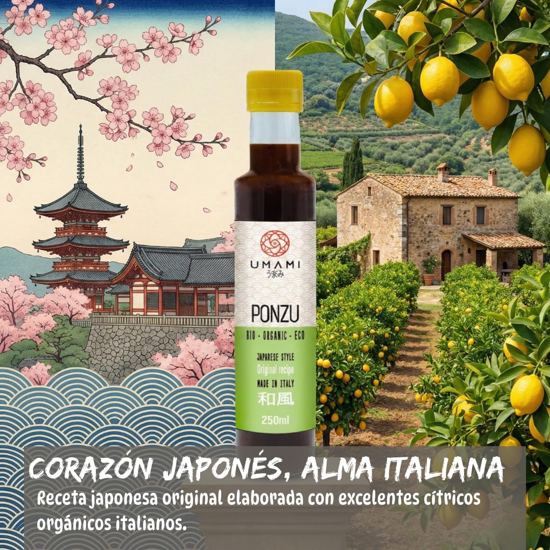 Umami Salsa Ponzu BIO 250ml - Aderezo Japonés de Soja y Cítricos Ecológicos - Ideal para Sushi, Pescado, Gyozas y Ensaladas - Sin Aditivos