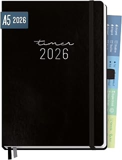 Häfft® Chäff-Timer Premium Kalender 2026 A5 “Schwarz” Buchkalender, Terminplaner, Terminkalender, Wochenplaner, Wochenkalender 12 Monate: Jan 26 bis Dez 26 - nachhaltig & klimafreundlich