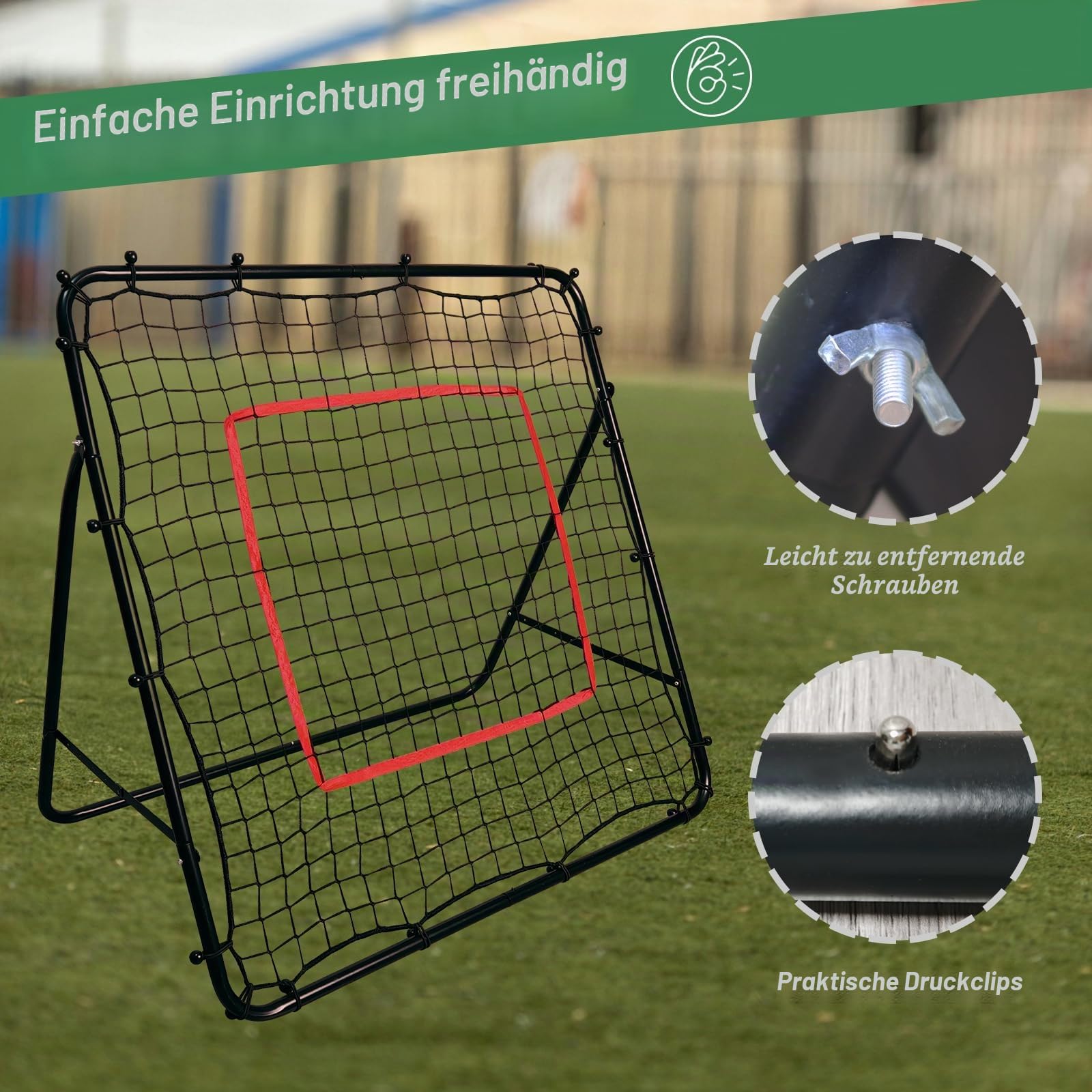 Kapler Fußball Rebounder: Kickback Netz mit 5 Neigungswinkeln, Klappbare Fußball Rückprallwand 100x100/120x120 cm für Passspiel & Schusstraining im Garten