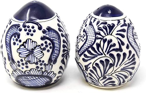 Miniatura 2 de Encantada - Juego de salero y pimentero mexicano pintado a mano, hecho a mano, colección de tinta, negro y blanco, (MC085I-K2)