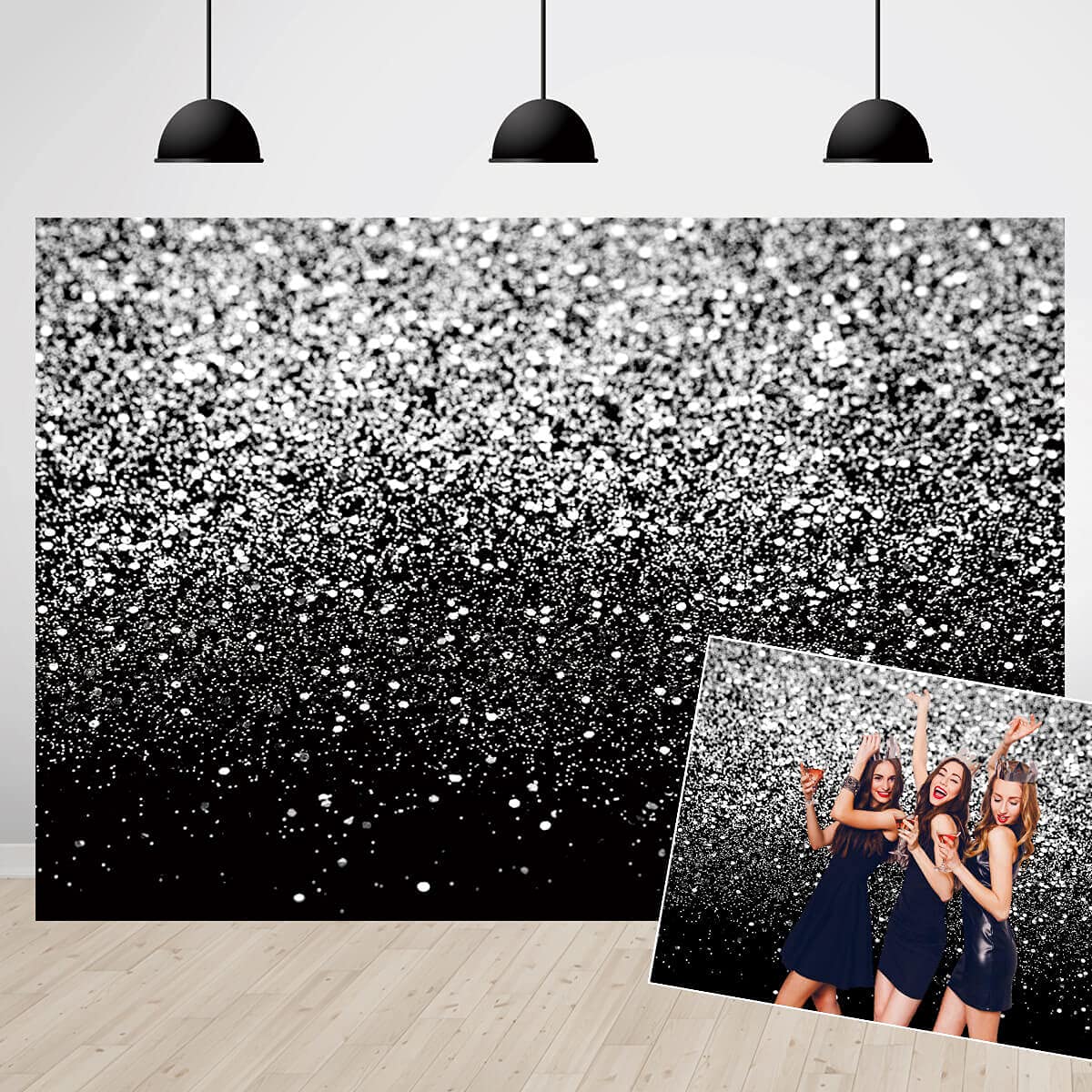 Buy Silver Bokeh Black Backdrop Silver Glitter Bokeh Spots Birthday