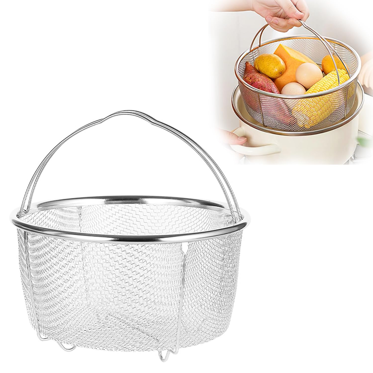 Cesta de Acero Inoxidable, Cesta de Malla para Vapor, Cesta de Vapor de Malla, Cocinar Cesta de Colador de Malla de Acero Inoxidable, Cesta para Cocer Al Vapor, para Lavar Freír Al Vapor(20cm)