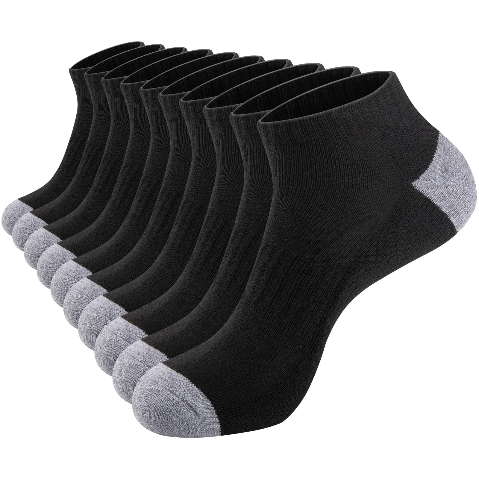 eallco 10 Pairs Mens Ankle Socks Low Cut Socks for Men Size 10-13, 10 Pairs Black, One Size