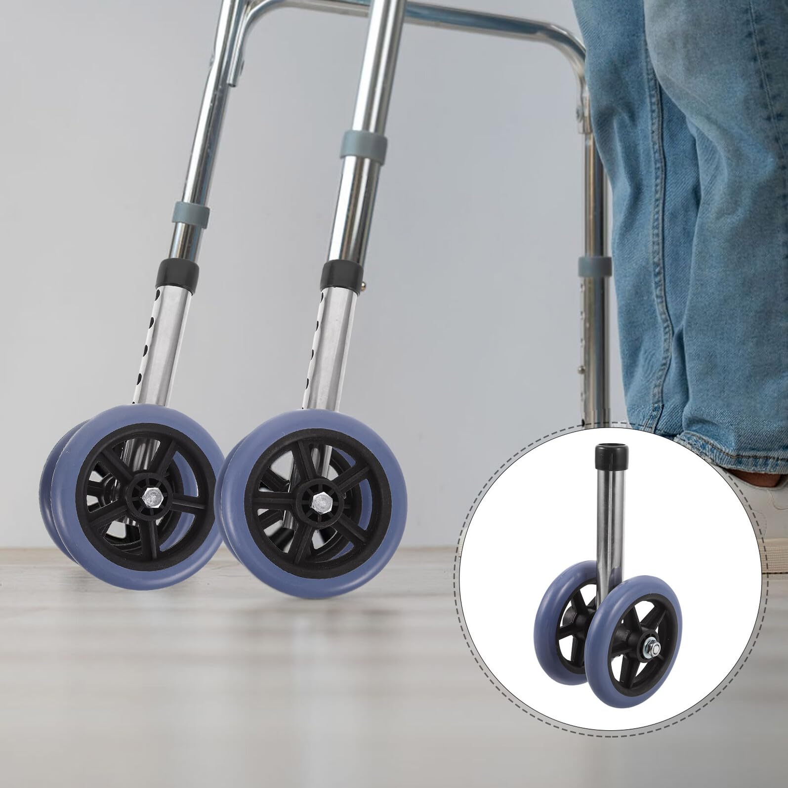 Ruedas para Andadores de Ancianos Silenciosas y Giratorias de Acero Inoxidable con Goma, Piezas de Repuesto Resistentes para Andador en Hogares Tranquilos y Bibliotecas