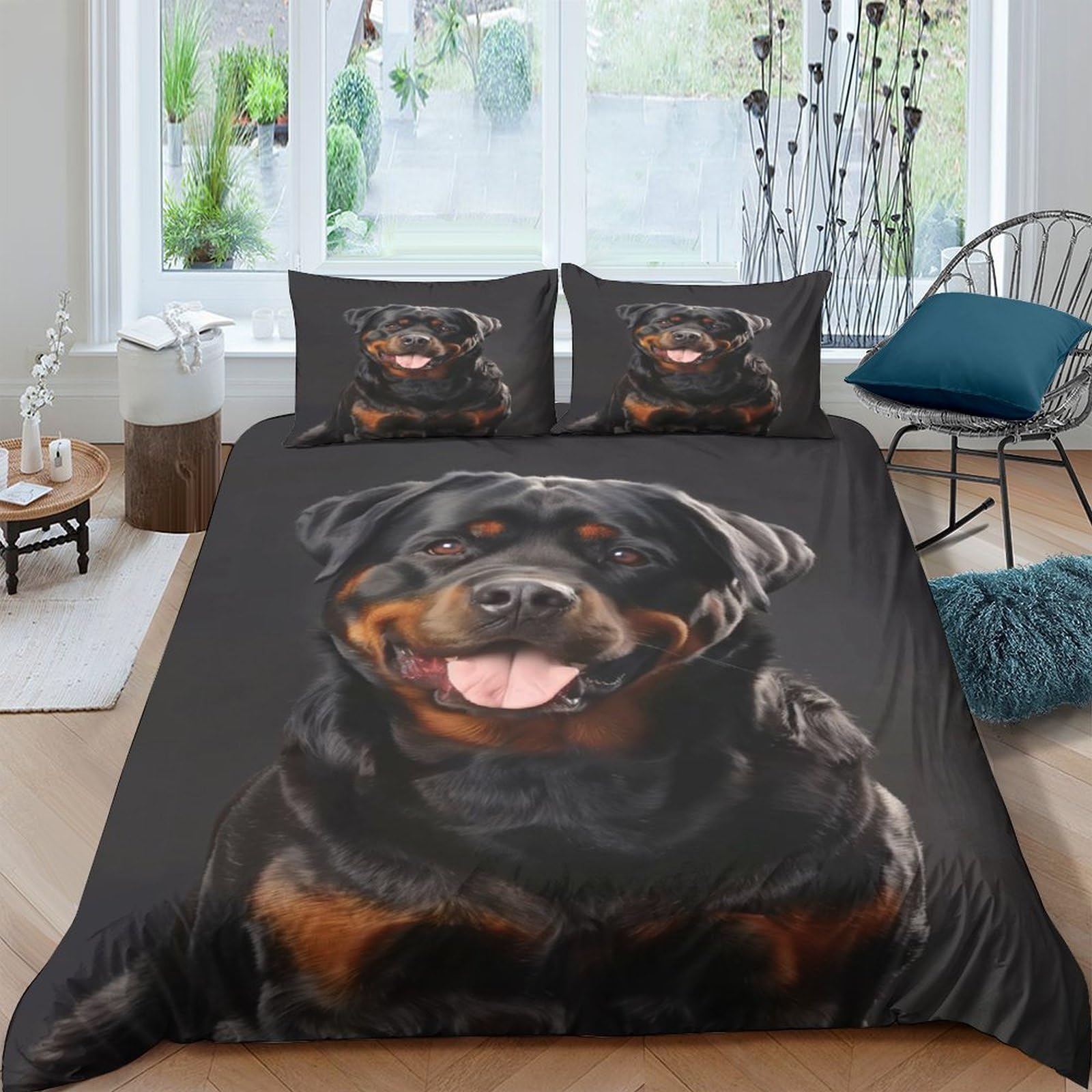 Ctjqhvkz Style-4 3D Printed Rottweiler Dog Fitted Sheet Microfiber Bedroom Decor Animal Pattern Mattress Cover For Home Dorm Single（135X200cm）