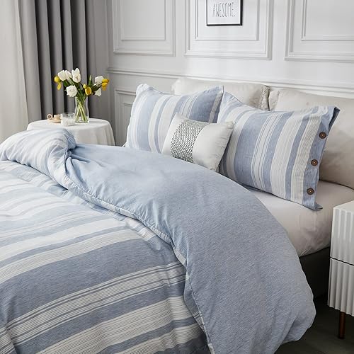 Miniatura 5 de MUKKA - Funda de edredón de microfibra con botones, lino jaspeado tipo Chambray, estilo moderno, suave, con cierre de botones de coco