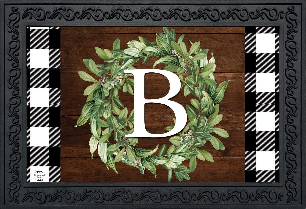 Briarwood Lane Wreath Monogram Letter B Doormat Everyday Indoor Outdoor 30"x18"
