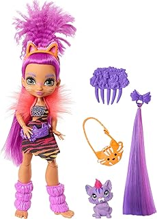 Cave Club Roaralai Doll 10-inch, Purple Hair Poseable Prehistoric Fashion Doll with Dinosaur Pet and Accessories, Gift for 4 Year Olds and Up [Amazon Exclusive]