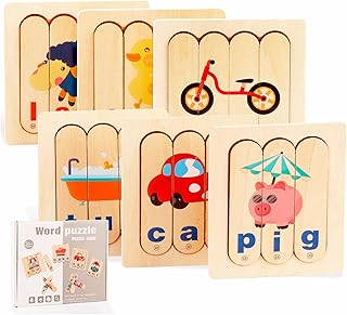 Dzkkzi Wooden Alphabet Puzzle, ABC Puzzles for Kids Ages 3-5, Wooden Puzzles Learning Toys for Toddlers 3+, Preschool Educational Word Spelling Jigsaw Toddler Puzzles for Kids Boys Girls Great Gifts