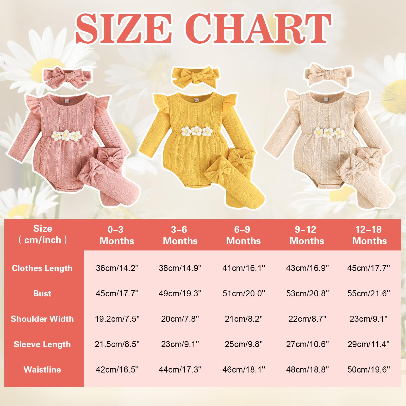 Kunyeah 3Pcs Vestiti per bambina Neonato Ruffle Romper Body a maniche lunghe+Fiocco per capelli+Calzini Tuta neonato a fiori