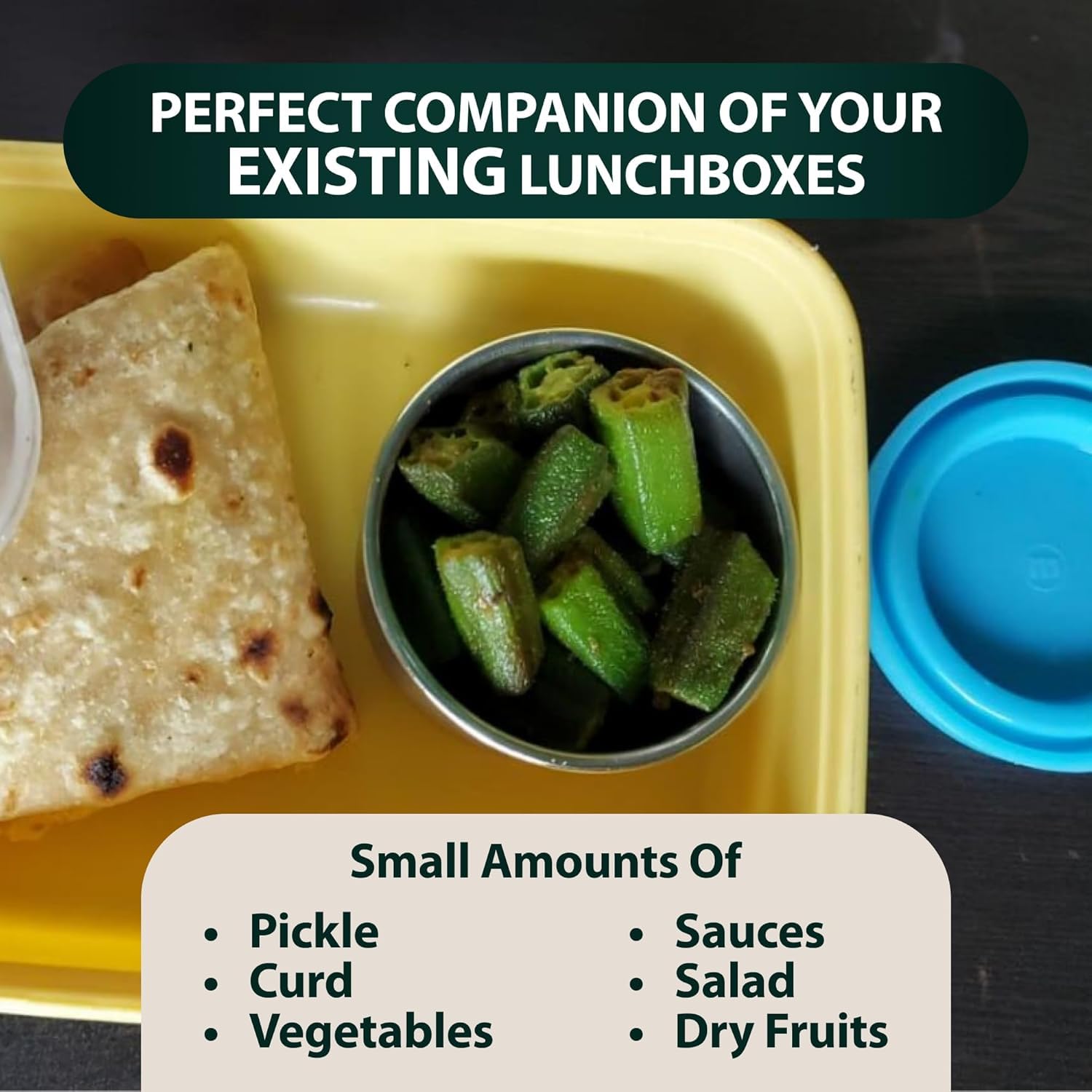 Maru Small Stainless Steel Sauce and Dip Containers Set of 4 (2x2oz and 2x3.38oz), BPA Free Leakproof Silicone Lids, Reusable & Ideal Storage for Chutney, Dressing Dips & Snacks, Sea Green