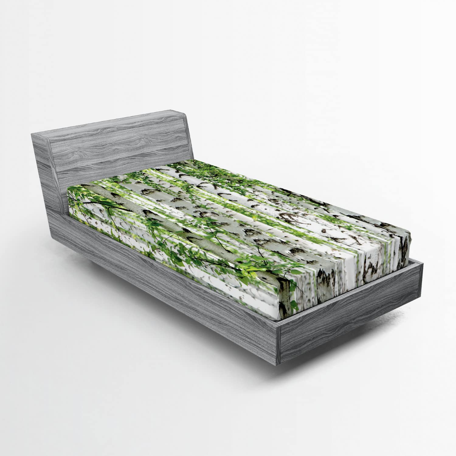 Ambesonne Forest 2 Pack Fitted Sheet, Wildlife Nature Summer, Bed Cover All-Round Elastic Deep Pockets 2 Pieces, Package Contains 2 Twin XL Size Fitted Sheets, White Grey Green