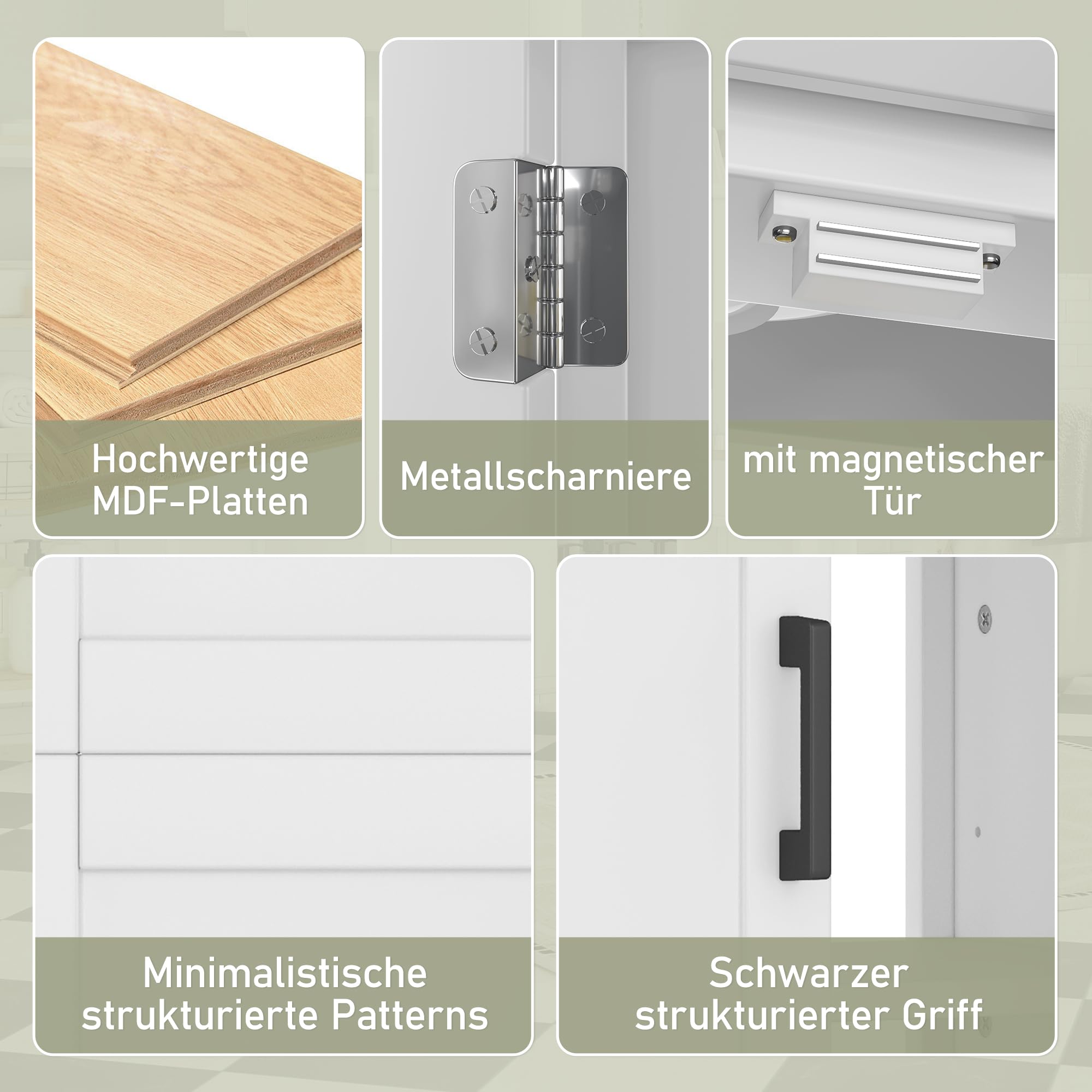 BTM Waschtisch Stehend mit Unterschrank 60cm Breiter Badezimmerschrank Integriertes Waschbecken mit Schubladen Weiß