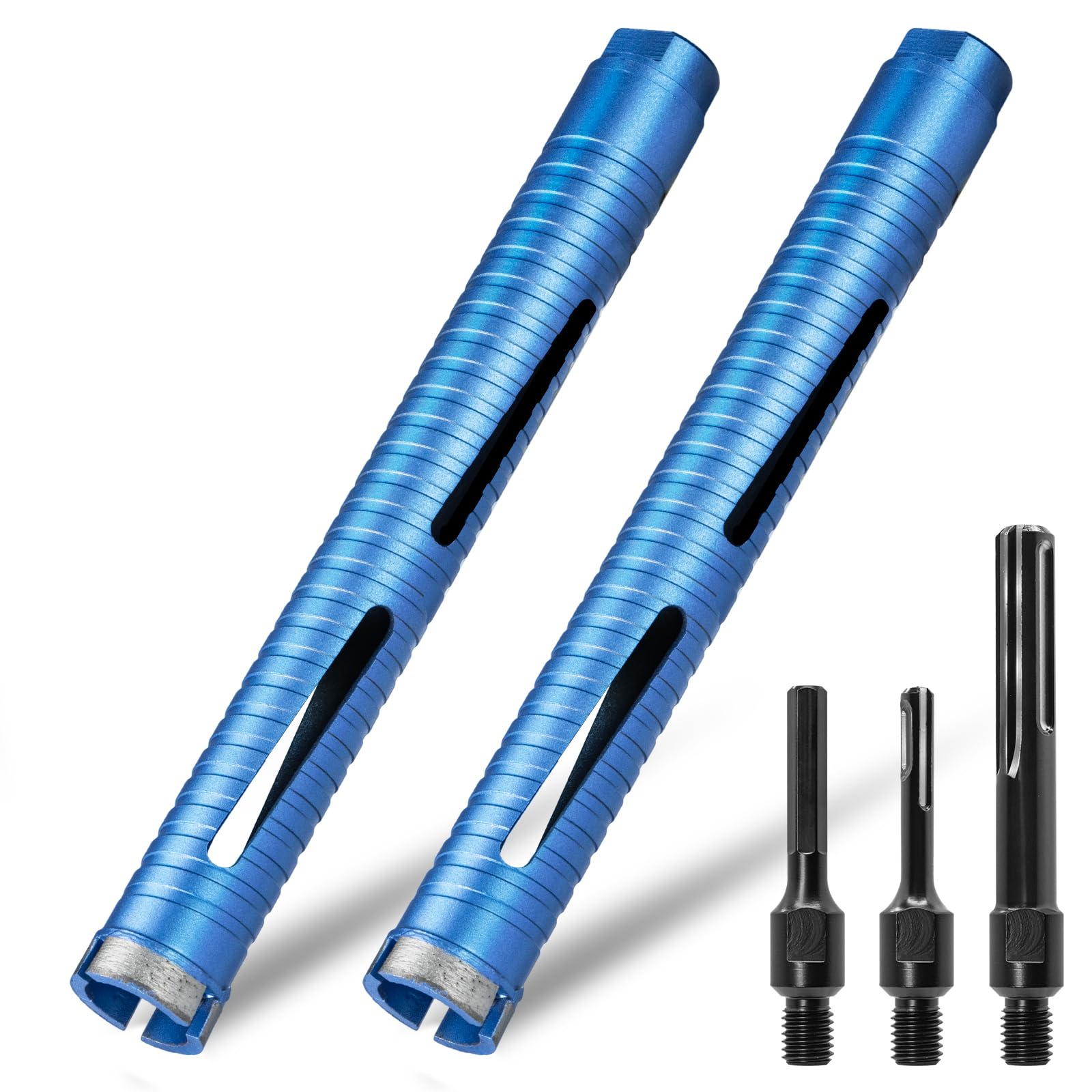DaduoRi 1-1/4" Core Drill Bits, 2-Piece with 3 Adapters: SDS Plus, SDS Max and 1/2" Hex Shank, 5/8"-11 Arbor, 9.5" Depth, 1.25 Inch Dry Diamond Core