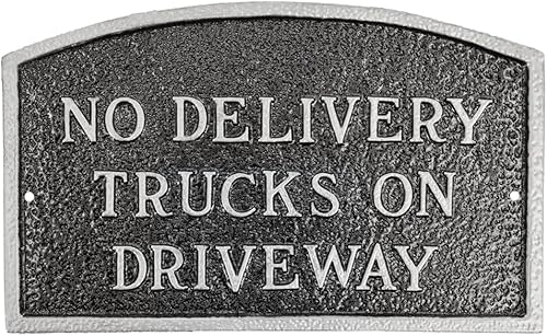 Miniatura 7 de Letrero de placa con diseño de arco con texto en inglés "No Delivery Trucks on Driveway" - Placa de visualización de pared o césped - Señal de