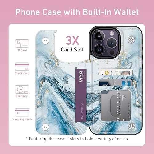 Miniatura 2 de LETO Funda tipo cartera para iPhone 15 Pro con función atril de piel tipo folio con tapa, diseños de moda, tarjetero de crédito, funda protectora