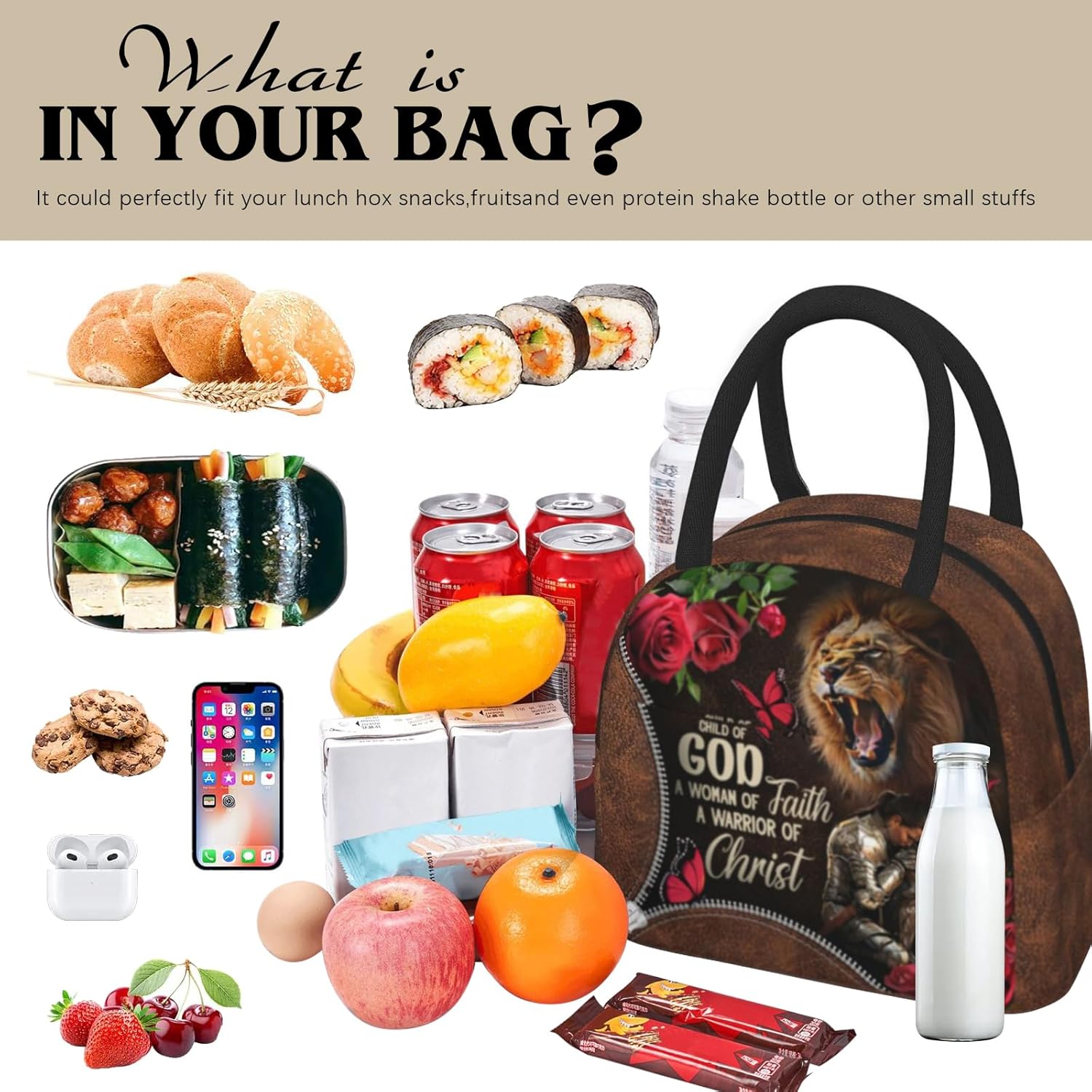 Christian Bible Verses Lunch Box for Women Christian Woman Warrior Lunchbox Inspirational Scripture Insulated Religious Reusable Lunch Tote Bag for Church Office Work Travel - Image 4