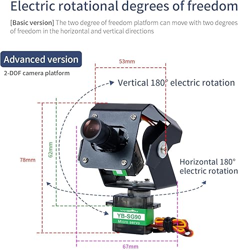 Miniatura 10 de Yahboom Servo digital multi-ángulo de dirección cardán eléctrico 2 grados de libertad DOF cámara PTZ con luz LED para bricolaje robot coche (2DOF