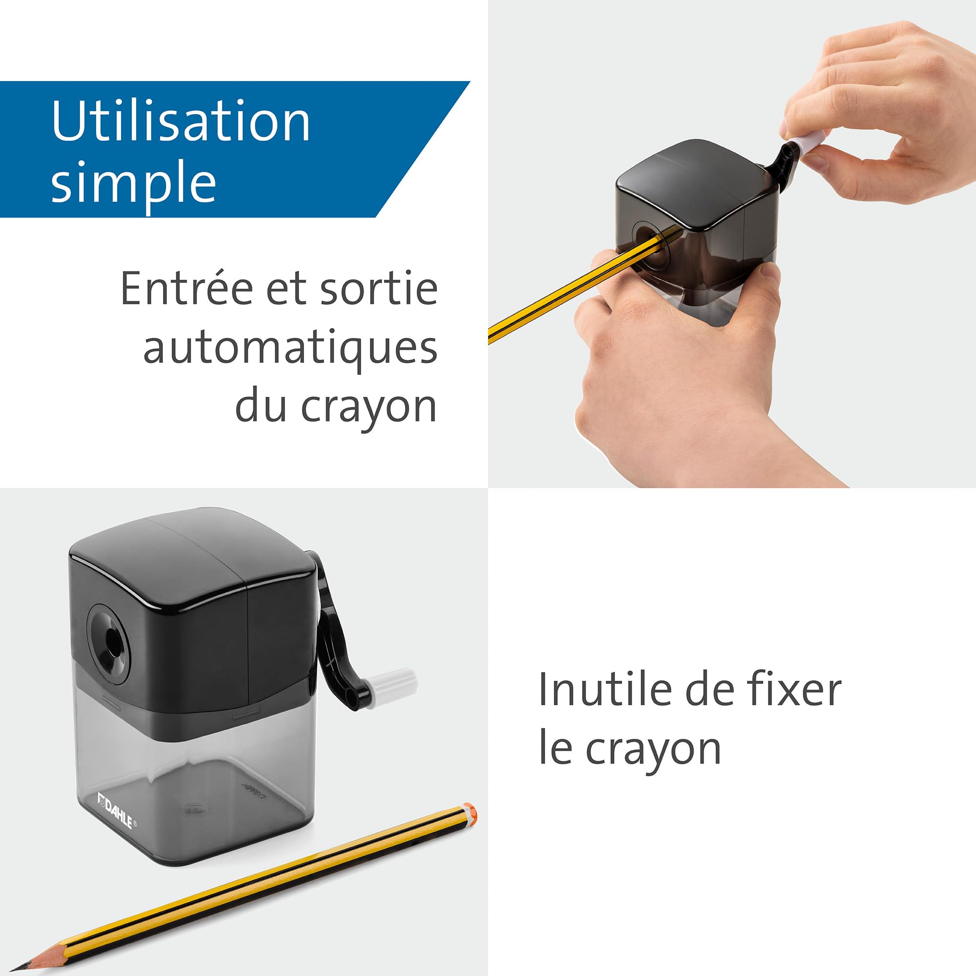 Dahle taille-crayon manuel 144, avec chargement automatique des crayons, noir