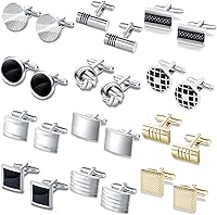 FIRAZIO 12 Pairs Mens Cufflinks Set - Classic Silver Black Gold Square Round for Wedding Suit Business Elegant Gifts