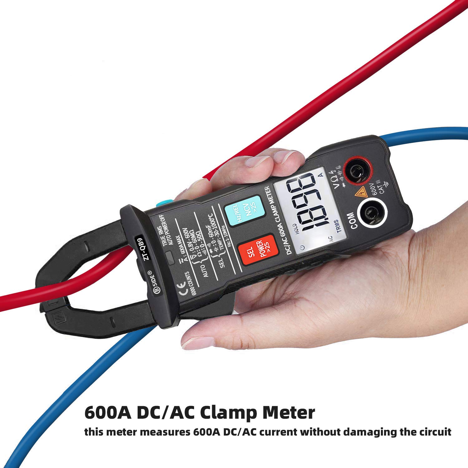 /G ZT-QB9 Pinza amperometrica DC 600A True RMS Auto-Ranging 6000 conteggi Misuratore Corrente di spunto capacità Temperatura Controllo dal Vivo Test di Tensione