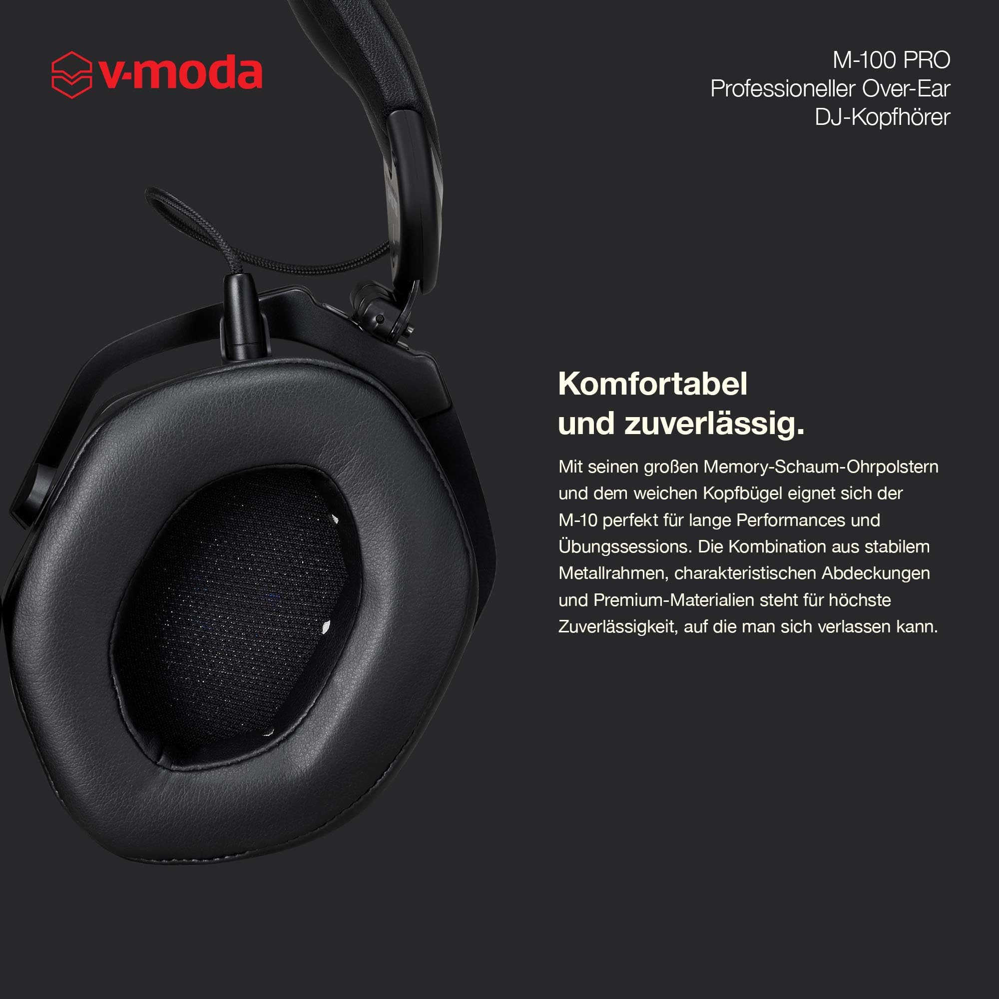 V-Moda M-100 PRO | Professioneller Over-Ear DJ-Kopfhörer | Für Profi-DJs & beatlastige Musik | Überragende Signaltrennung | Ein-Ohr-Hören | Langlebiger Komfort