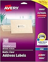 Avery Matte Clear Address Labels 1x2-5/8 Inch 300 Pack (18660) - Sure Feed Easy Peel Printable for Seamless Mailing